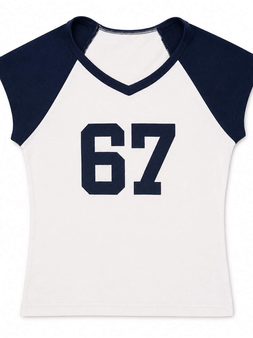 TNA Navy & White '67' Raglan V-Neck Tee
